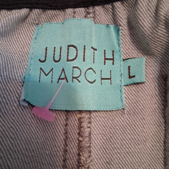 💖 Judith March Embroidered Vintage Gray Flare Pull On Jeans Floral Accents Sz L - Picture 8 of 10